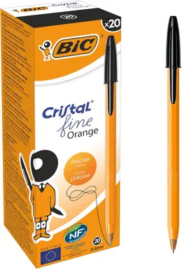 Bic Orange Fine Ballpoint Pen Black, Pack of 20