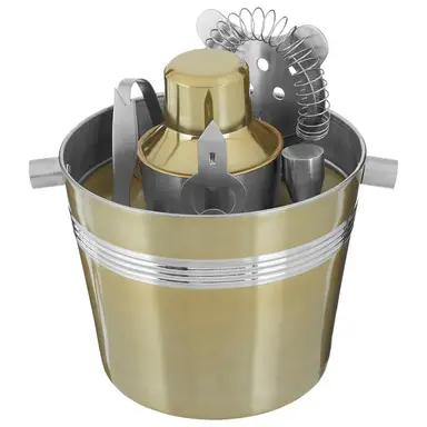 Maison by Premier Luxe 7Pc Brushed Gold Bar Set, Luxury Cocktail Shaker and Bartender Tools Kit, Stylish Martini Shaker Set