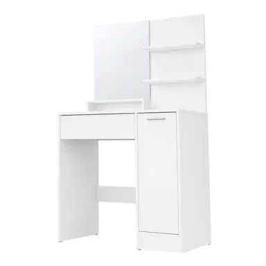 Ochama Make-up bureau met verstelbare planken, grote spiegel, 2 open vakken, 1 lade, voor de slaapkamer, wit