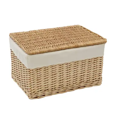 JVL Acacia Rectangular Willow Hampers with Lids - Set of 3, Honey Finish