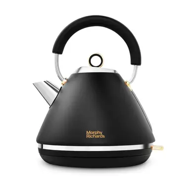 Morphy Richards Accents Gold Pyramid Traditional Kettle, Rapid Boil, 1.5L, Black - 102047