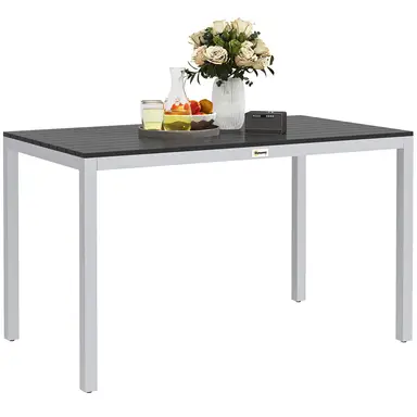 Outsunny Garden Table for 4-6, 120 x 70 cm Outdoor Dining Table with Rust-Resistant Aluminium Frame, Easy Maintenance Slatted Top, for Patio, Terrace, Balcony, Black