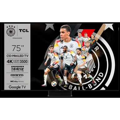 TCL 75C89B 75 Zoll QLED PRO MiniLED Fernseher, 4K UHD, 4K HDR Premium 3500nits, Smart Google TV mit 144Hz Motion Clarity Pro und Onkyo 2.1.2 Dolby Atmos Sound