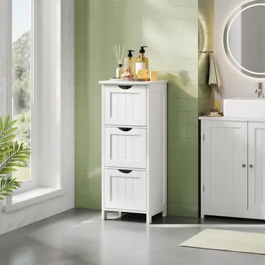 WOLTU Badezimmerschrank mit 3 Schubladen, Schmaler Eckschrank für Küche und Schlafzimmer, Nordischer Moderner Stil, Weiß, 32x30x81 cm
