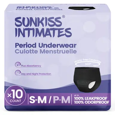 SUNKISS Disposable Period Underwear for Women with Heavy Flow, Low-Rise Unscented Postpartum Essentials, Black, Small/Medium, 10 Count
