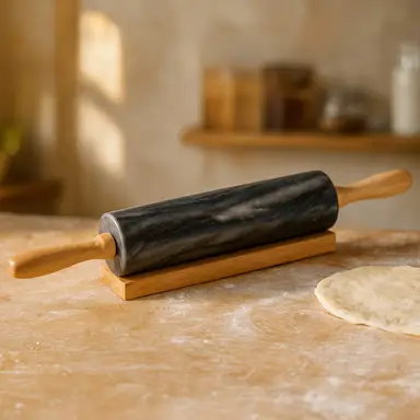 Maison by Premier Marmore Black Marble Rolling Pin With Wooden Handles