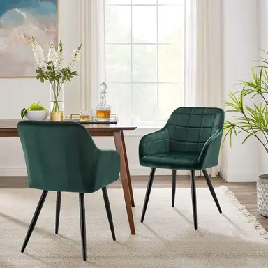 CLIPOP Velvet Dining Chairs Set of 2 Padded Kitchen Armchair with Backs and Metal Legs, Lounge Reception Chairs for Living Room Bedroom 066 velvet green 55*60*82.5 cm