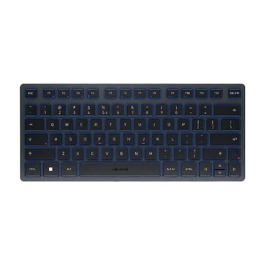 CHERRY KW 7100 MINI BT, kompakte kabellose Bluetooth-Tastatur, Multi-Device (3 Kanäle), tragbares Design mit Tragehülle, US-International-Layout (QWERTY), Schieferblau