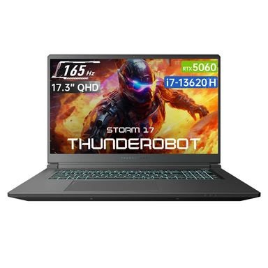 Thunderobot Storm 17 5060 Gaming Laptop， 17.3" QHD 165Hz 2K Display， Core i7-13620H， GeForce RTX 5060， 16GB DDR5 RAM， 1TB SSD， Backlit Keyboard， HDMI， Wi-Fi 6， Black