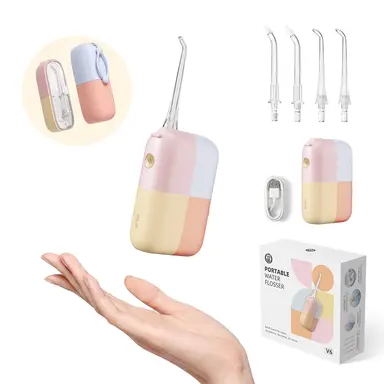 BAIR CARE V6 Pink&Orange Portable Pocket Water Flosser with Innovative Magnetic Tank, Press Spray Mode, 30-Day Battery Life, USB Rechargeable, IPX7 Waterproof, Ideal for Travel, Home & Daily Oral Care