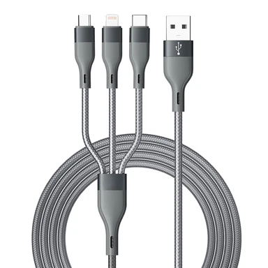 ochama Câble de Charge 3-en-1 Multi-Embout, Câble USB avec Connecteurs Lightning, Type-C et Micro-USB, Charge Rapide Compatible iPhone 16/17, Samsung, Xiaomi et Huawei, Fil Tressé Durable et Anti-nœud