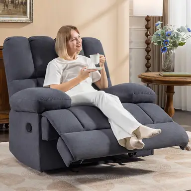 HONEYOU Oversized schommelende relaxfauteuil, Overvolle extra brede schommelende relaxfauteuils, Zachte grote handmatige relaxfauteuil, Extra grote woonkamerstoel tot 350 lbs, Grijs