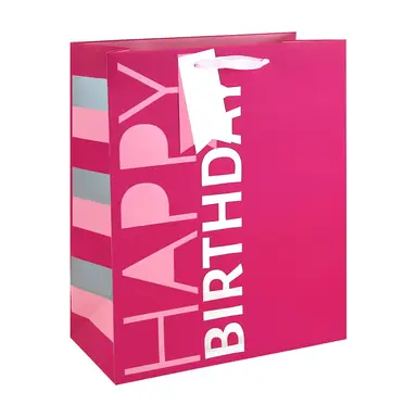 Pink Happy Birthday Gift Bag Large 26.5 (W) x 33 (L) x 14cm (H)
