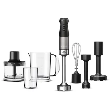 Kenwood Triblade XL Pro HBM80.327BK, leistungsstarker Pürierstab mit Zubehör-Set, stufenlose Geschwindigkeit, Turbofunktion, Stabmixer Schwarz/Anthrazit (1200 Watt, 500 ml Zerkleinerer, 600 ml Mix- und Messbecher)
