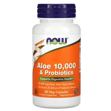 NOW Foods Aloe 10,000 & Probiotics - 60 Vegan Capsules