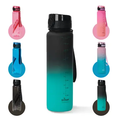 JORDAN & JUDY Tritan Sports Water Bottle with Handle - Ombre Black, 1000ml