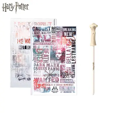 2pcs Harry Potter Dark Arts Newspaper Themed Notebook & Lord Voldemort Wand Pen Set Officially Licensed Wizarding World Stationery Exclusive Themed Collection Gift