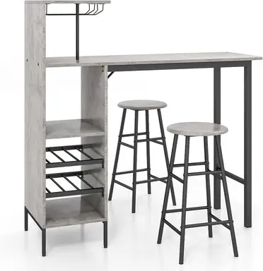 COSTWAY Counter Height Dining Table Set for Bistro Living Room-Grey