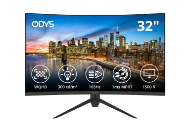 Odys XP32 80cm (32") WQHD Curved Monitor (2560x1440 Pixel, 165Hz, 1ms Reaktionszeit, AMD FreeSync, NVIDIA G-Sync kompatibel, Blaulichtreduzierung, HDMI, DisplayPort,) Schwarz