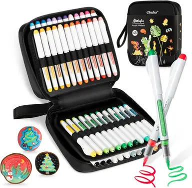 Ohuhu Acrylic Paint Markers Direct Liquid 48 Colors Flexible,Brush Tip