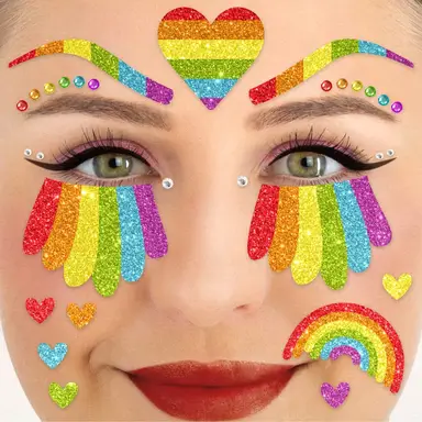 Face Tattoo Rainbow, temporary glitter face tattoo for theme parties, Halloween & carnival, children & adults