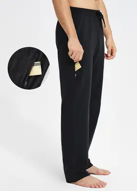 baleaf Mens Tracksuit Bottom Sweatpants with Zipper Pockets Elasticated Waisted Joggers Cotton Pants Black L