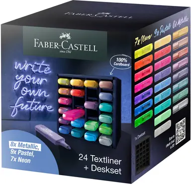 Faber-Castell Highlighter TL 46, Neon, Pastel & Metallic Colours, Set of 24