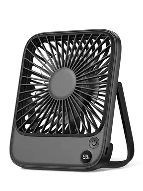 Warmco Portable Travel Fan 5000mAh, Ultra-thin Rechargeable Battery Operated Small Desk Fan, Quiet 4-Speed Personal Fans with 180° Tilt for Office, Camping, Cruise, Outdoor Black