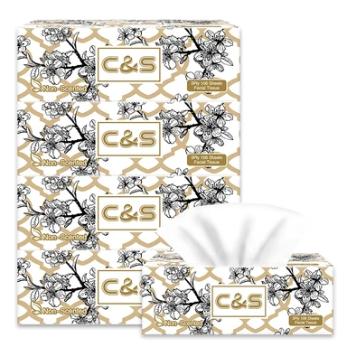 C&S Jierou Zachte Huidvriendelijke Box Gezichtdoekjes, 3-laags, 424 vellen (4 dozen x 106 vellen)