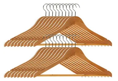 Essentials by Premier Set of 20 Wooden Cloth Hangers, Garment Hangers With Metal Hooks & Shoulder Notches, Door Hanging Organiser