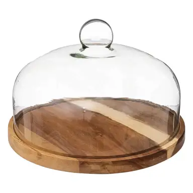 Cloche de 30 cm en verre et acacia