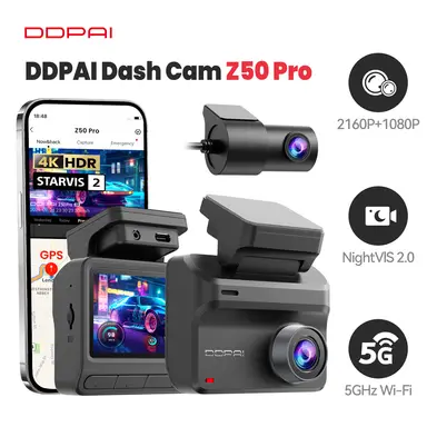 DDPAI Z50 Pro Dashcam Vorder- und Rückseiten, 4K+1080P, Dashcam für Fahrzeuge, integriertes 5G-WLAN 6, GPS, 3-Zoll-Display, Super-Nachtvision, ADAS-Unterstützung, Loops-Aufnahme, 48h-Parkmodus