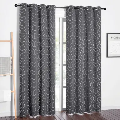 PONY DANCE Foil Printed Blackout Curtains Eyelet, 2 Panels W140 x L245 cm(W55 x L96 inch), Grey