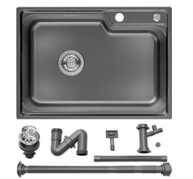 Cecipa Küchenspüle aus Edelstahl, Einbau-Spüle, 62 x 45 cm, mit Siphon und Ablaufgarnitur