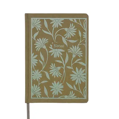 Jubiluu A5 Floral Fabric Hardcover Lined Notebook - 96 Sheets (100g offset paper), Bookmark & Elastic Band - Classic Cream Ruled Journal for Writing, School, Office, and Gifts-Olive Petals