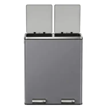 SONGMICSHOME  Recycling Trash Can, 2-Compartment Pedal Bin with Lids and Soft Close, Kitchen Waste Separator, Metal, Slate Grey
