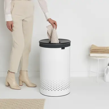 Brabantia Laundry Bin, 60L, Plastic Lid - Prime White