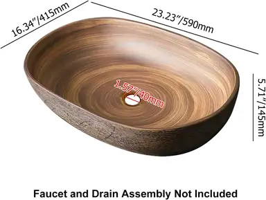 Homary 23" Ovale Keramische Wasbak, Retro-Geïnspireerde Wasbak Boven het Aanrecht, Vintage Keramische Wasbak voor Moderne en Traditionele Badkamers