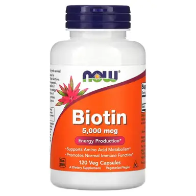 NOW Foods Biotin Hair Skin Nails 5000mcg Beauty Support Capsules - 120 Vegan Capsules