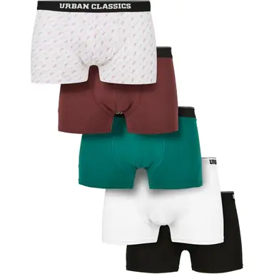 Urban Classics Bio-Boxershorts 5er-Pack Unterwäsche - Unterteile scrpt clrfl+chry+trgrn+wht+blk XS