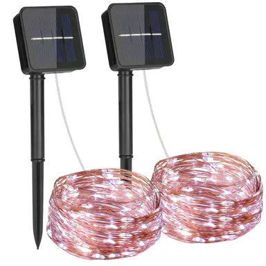 VIVREAL 2 stuks lichtsnoeren op zonne-energie met koperdraad – 8 m (26 voet) 80 leds koudwit, waterdichte sfeerlichtsnoeren voor buiten voor tuin-, patio- en feestdecoratie, IL-CSL-BB01, nieuwjaarsuitverkoop, topcadeaukeuzes