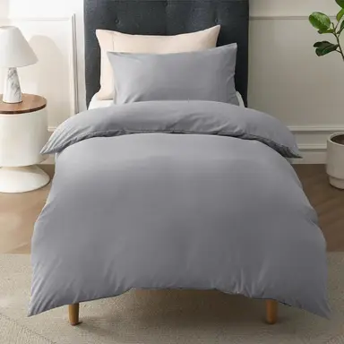 Bedsure Duvet Cover Set, Solid UK Grey, 135x200cm (1pc) & 50x75cm (1pc), 100% Polyester