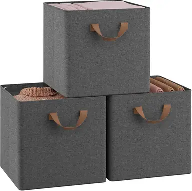 Woltu Faltbare Aufbewahrungsboxen 5 Stück, Stoffboxen mit Griffen und Metallrahmen, Aufbewahrungswürfel für Wohnzimmer, Schlafzimmer, Arbeitszimmer, Mehrzweck, Grau, 26 × 26 × 26,5 cm | Heimaufbewahrung