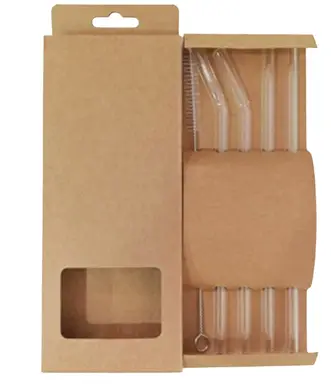 Huacan High borosilicate glass straw set, household portable set, 5-piece set