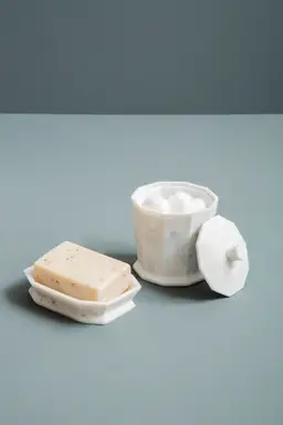 Maison by Premier Elegant Grey Cotton Jar, Durable Cotton Container With Lid, Geometric Marble Effect Tapered Cotton Jar