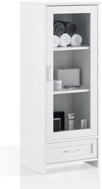 CLIPOP 3 Tier Storage Cabinet Display Cabinet Bathroom Floor Cabinet with Drawer Freestanding Storage Cupboard