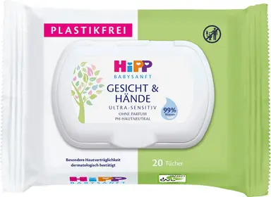 Hipp Baby sanfte Feuchttücher für Gesicht und Hände, 20 Stück