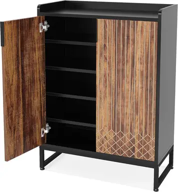 Tribesigns Schuhschrank mit 2 Türen, 73 x 35 x 105 cm, Schuhregal für 25 Paar, Schuhschrank mit Metallrahmen, schmaler Schuhschrank, Schuhkommode für den Flur, Braun & Schwarz