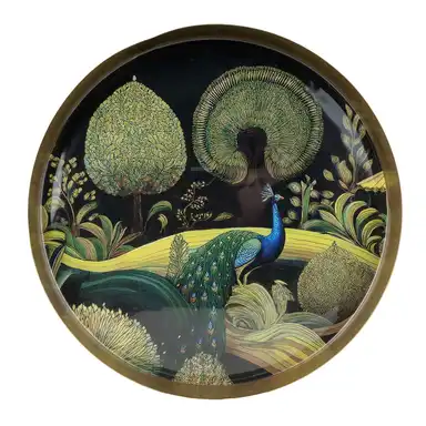 Candlelight Decorative Tray Bukhara Metal Gold Round D:32cm