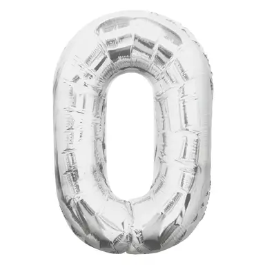Unique Party Giant Number 0 Balloon, Silver, 86cm